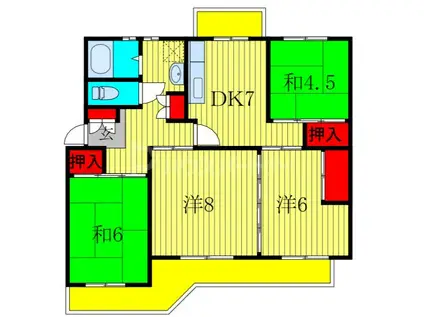 船橋グリーンハイツ1号棟(3DK/5階)の間取り写真