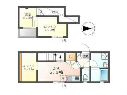 ソリッド栄生(1SDK/1階)の間取り写真