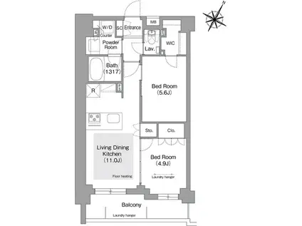 コンフォリア・リヴ文京護国寺(2LDK/1階)の間取り写真
