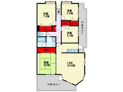 ドゥ・マテール穴生(4LDK/5階)の間取り写真