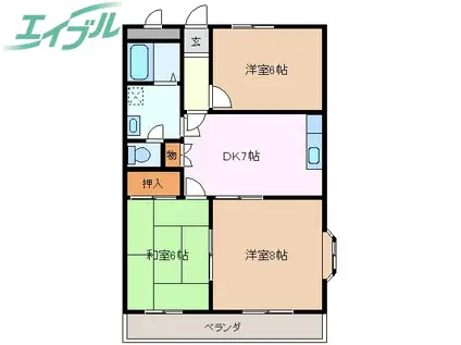 ロイヤルエース A棟(3DK/2階)の間取り写真