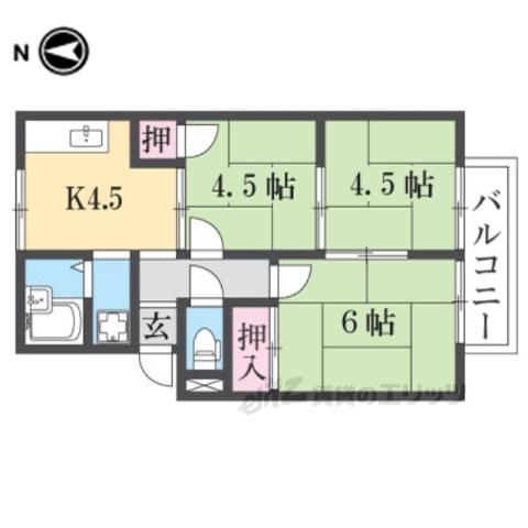サニーハイツ朝日ヶ丘A(3K/2階)の間取り写真