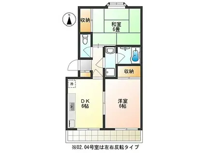 リバース府中の森公園(2DK/3階)の間取り写真