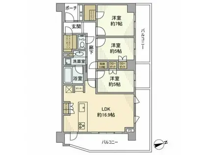 プラウド世田谷代田(3LDK/2階)の間取り写真