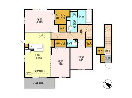 コージーハウスB(3LDK/2階)の間取り写真