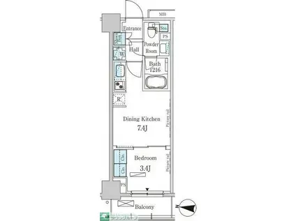 パークアクシス木場キャナルイースト(1DK/7階)の間取り写真