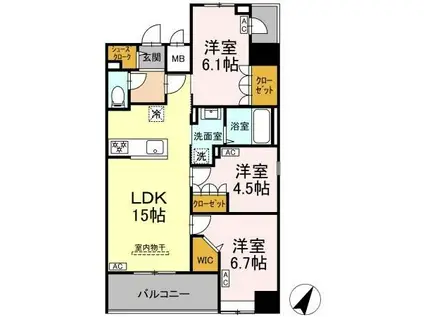 D-ROOM千葉中央(3LDK/15階)の間取り写真