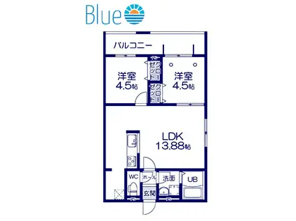 GRAND REVE E棟(2LDK/2階)の間取り写真