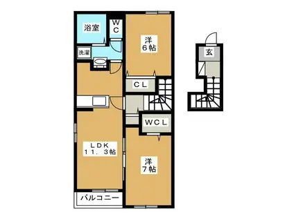 サンテラスI(2LDK/2階)の間取り写真