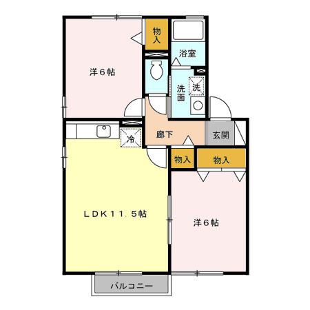トマトハイツ一/二/三番館 1(2LDK/2階)の間取り写真
