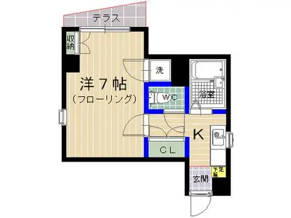 スカイライフ若宮(1K/1階)の間取り写真