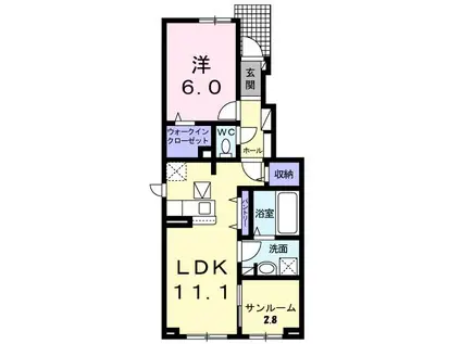 アシェル B(1LDK/1階)の間取り写真