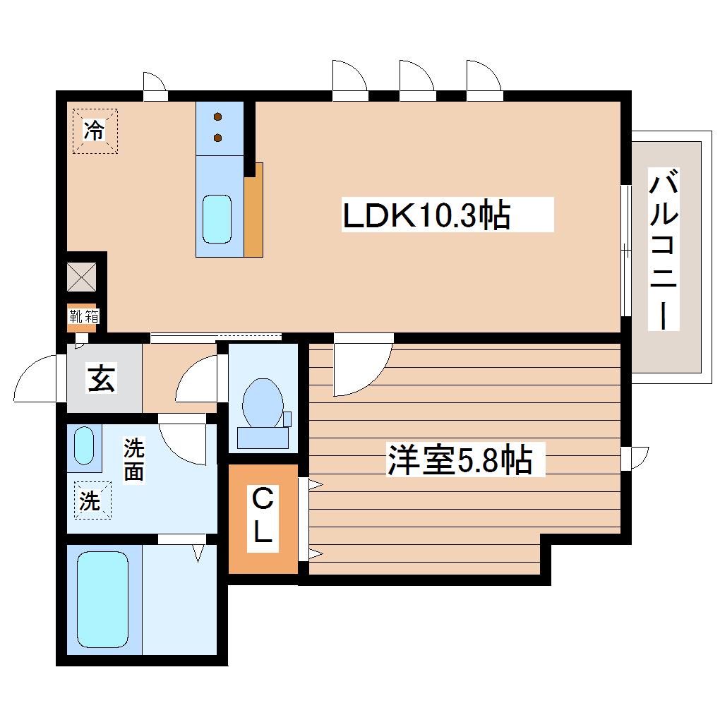 グレース八幡I棟(1LDK/1階)の間取り写真