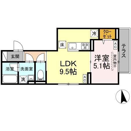 セレスティア北加平(1LDK/1階)の間取り写真