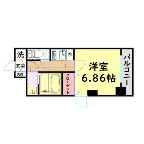 フォーリアライズ難波シエロ(1K/2階)の間取り写真