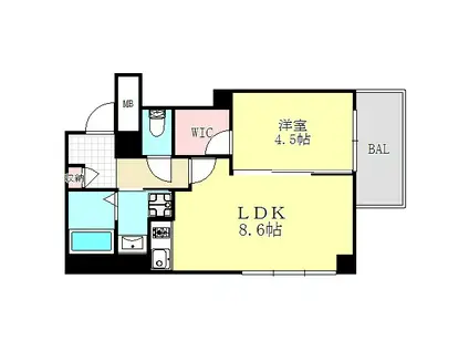 モレス・ヴィラ本山中町(1LDK/4階)の間取り写真
