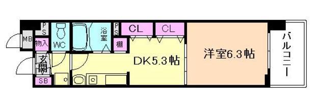 エスリード天満橋(1DK/6階)の間取り写真