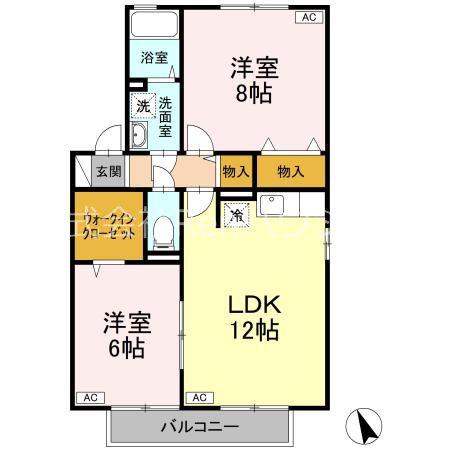 クウラージュ C棟(2LDK/1階)の間取り写真