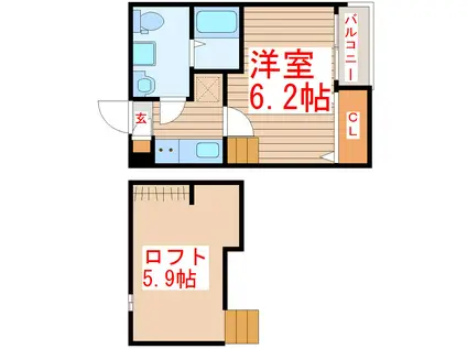 ヴィラージュ小田原(1K/2階)の間取り写真