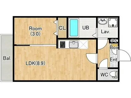 ジーメゾン千葉村田町エベッラ(1LDK/2階)の間取り写真