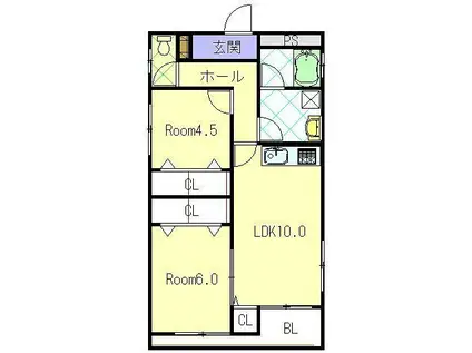 パティオM(2LDK/5階)の間取り写真