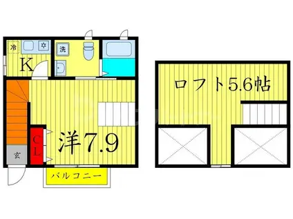 タウンカテッジ宇喜田町(1K/2階)の間取り写真