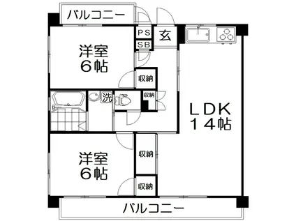 エスペーロII(2LDK/2階)の間取り写真