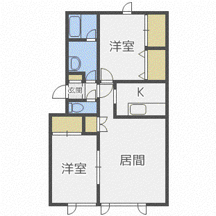 エスポワール富丘(2LDK/1階)の間取り写真