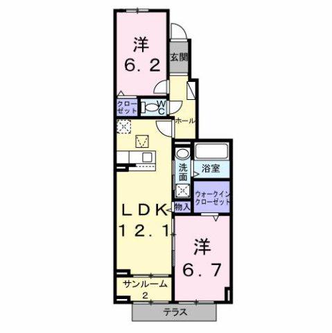 ビオレタA(2LDK/1階)の間取り写真