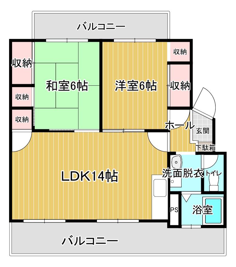 プラザハイツ・シンデン 101号(2LDK/1階)の間取り写真