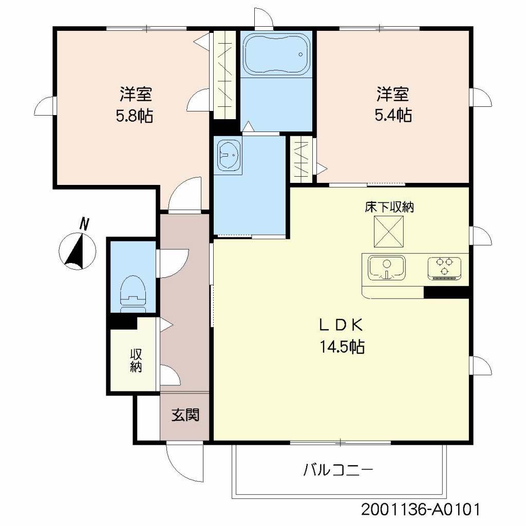 プルミエ25 A棟(2LDK/1階)の間取り写真