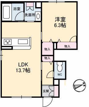 コントレイル(1LDK/1階)の間取り写真