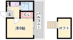 ハッピーヒルズ王塚台(1K/2階)の間取り写真