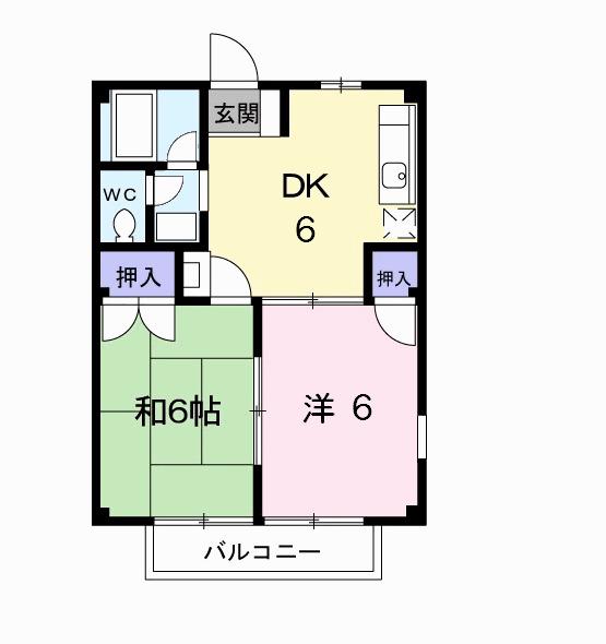 JR博多南線 博多南駅 徒歩62分 2階建 築33年(2DK/2階)の間取り写真