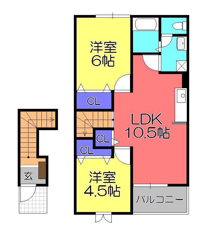 フィールドS(2DK/1階)の間取り写真