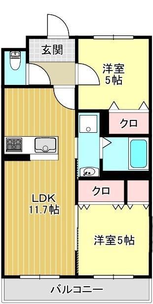 エクセルシオール(2LDK/2階)の間取り写真