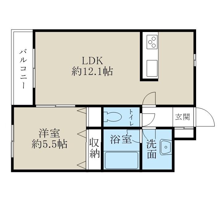 グランフィル紫竹山(1LDK/2階)の間取り写真