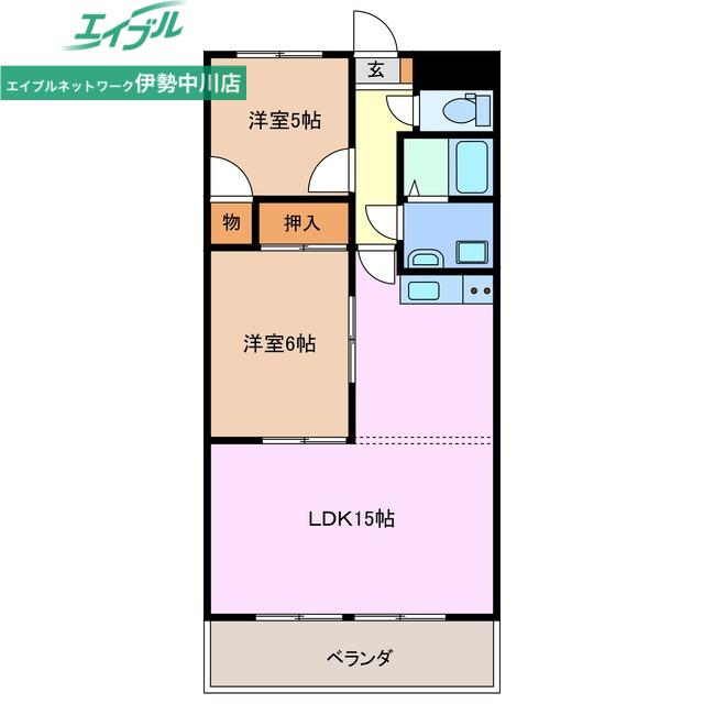 高茶屋 豊城(2LDK/1階)の間取り写真