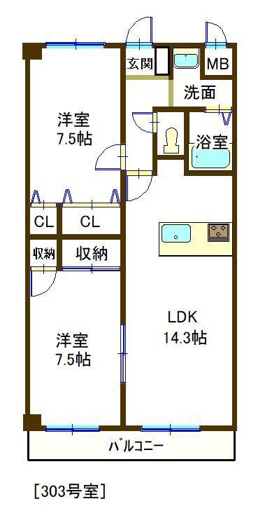 サンステージ東川口(2LDK/3階)の間取り写真