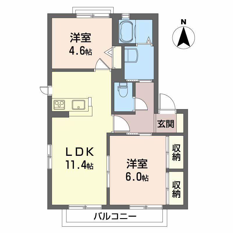 シャーメゾン B棟(2LDK/2階)の間取り写真