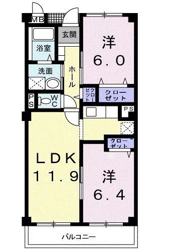 キャッスルタルイ壱番館B(2LDK/2階)の間取り写真