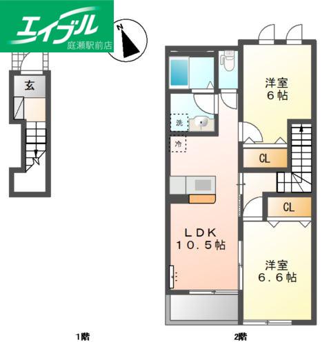 ヴィラ アマーブレス(2LDK/2階)の間取り写真