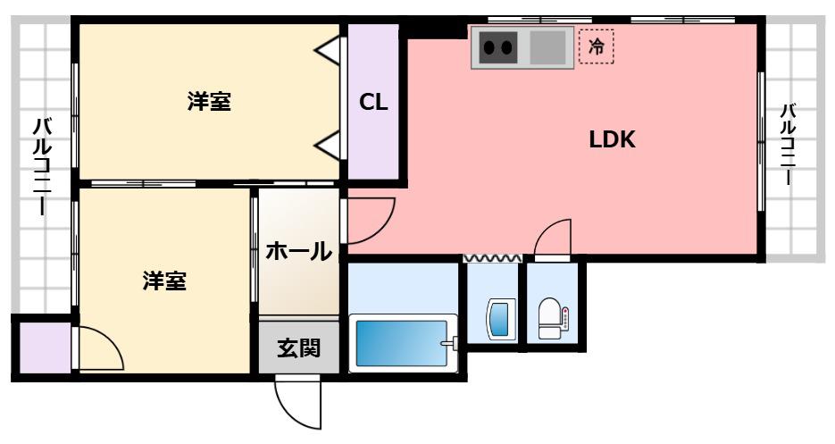 阪神甲子園(2LDK/2階)の間取り写真