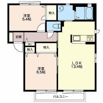 ミラソルドゥーエA棟(2LDK/2階)の間取り写真