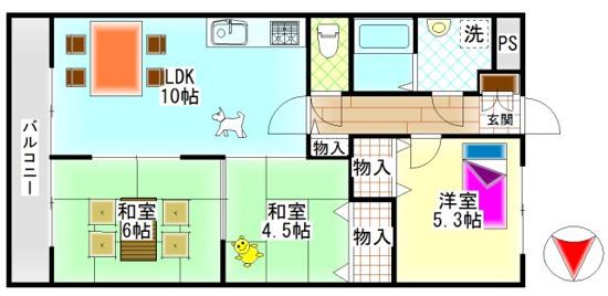 ネクスト倉田 東館(3LDK/4階)の間取り写真