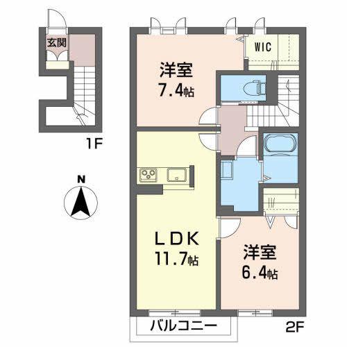 シャーメゾンアネシス(2LDK/2階)の間取り写真