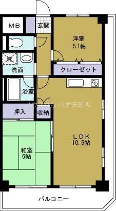 グランドヴィラ三先(2LDK/5階)の間取り写真