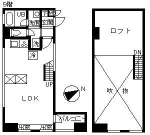 フォンス上之園(1LDK/9階)の間取り写真