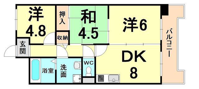 エイチツーオー杭瀬(3DK/9階)の間取り写真
