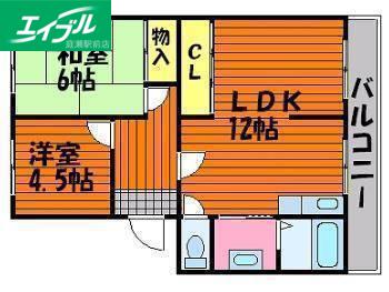 国富コーポ(2LDK/2階)の間取り写真
